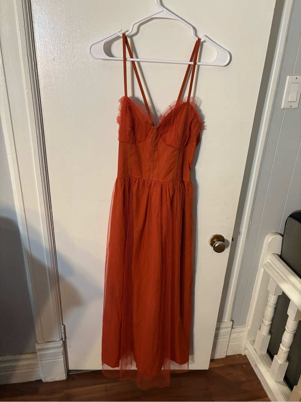 Orange Ruffle Mesh Dress - Picture 7 of 8
